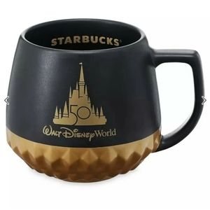 Walt Disney World 50th Anniversary Black & Gold Starbucks Mug Coffee Cup IN HAND